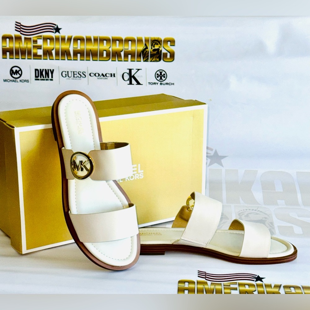 Michael Kors Summer Sandal Cream Leather with Gold Accents with Box